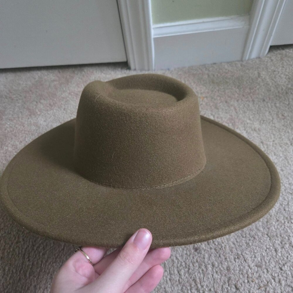 NWT Asher + Rye Tan & Olive Wide Brim Fedora Hat